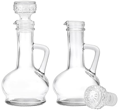 SUMNACON 2-PC Glass Oil & Vinegar Bottle Set with Spout, Clear Olive Oil & Vinegar Dispenser Cruet Bottle, Pourer Stopper for Syrup, Salad Water