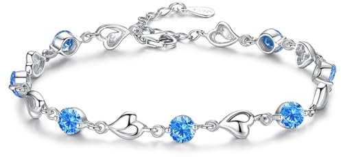 Aucuu Pulseras para Mujer, Pulsera Mujer de Ley 925 con Circonita Brillante, Pulseras Deslizantes de Cadena Ajustable, Joyería Nupcial para Bboda, Niñas Día de la Madre Regalo de Joyería - Azul