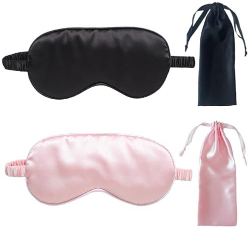 KEYRI 4 Pezzi Mascherina per Dormire per Donne, Maschera per Dormire Seta Mascherina per Occhi Antiluce e Morbida Mascherina Occhi per Dormire per Viaggi Pisolino con Fascia Elasticità