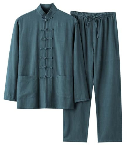 Foweknow Tang Anzug Herren Traditionelle Chinesische Kleidung Langärmelig Jacke Und Hose Kampfkunst Taichi Shaolin Baumwolle Leinen Uniform Klassisch Freizeit Training Kleidung