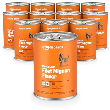 Amazon Basics Wet Dog Food, Meaty Loaf, Filet Mignon Flavor, Made with Real Chicken and Beef, 13.2 oz can (Pack of 12)
