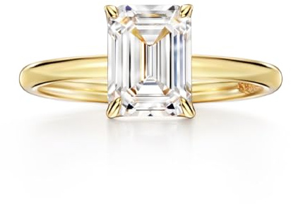 Michooyel 925 Sterling Silver 2ct Cubic Zirconia Engagement Ring for Women, Emerald Cut CZ Solitaire Promise Rings 18K Gold Plated Rings Size 7