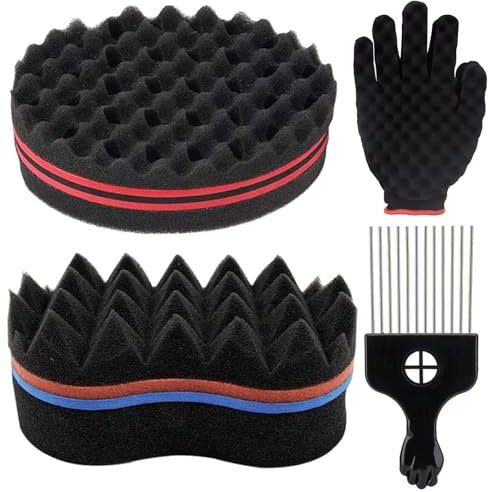 Fahibin 2 pezzi Spazzola per capelli in spugna, Spazzola Spugna Capelli e Pettine Afro,Magic Twist Hair Sponge,Spugna Per Capelli Con Pettini In Metallo e Guanti Per Bigodini