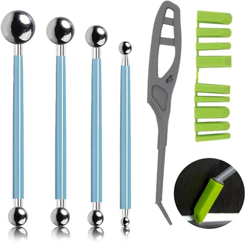 KATIMI 5 Pezzi Strumenti a Spatola per Silicone Kit, 9 in 1 Raschietto Silicone, Rimuovi Silicone, 1 Spatole per Silicone 4 estrattori per sfere di metallo 9 Joints, per Cucina Bagno Pavimento