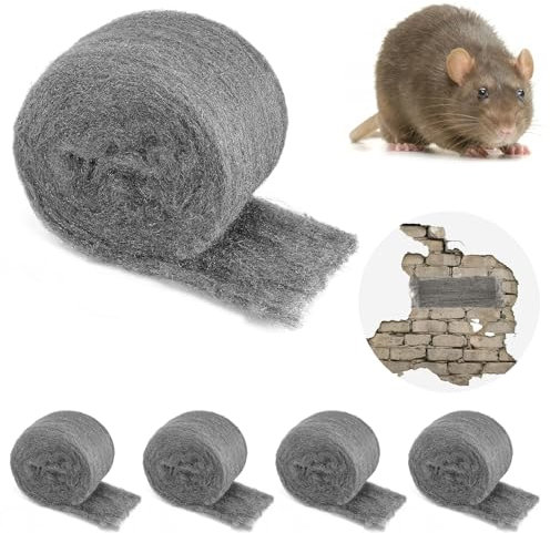Pavlleen 4 Rodillos de Lana de Acero 000 Fino (16 m) - Defensa Muy Efectiva contra Ratones para Agujeros, Grietas en Casa, Garaje y Jardín. Ideal contra Roedores, Lana de Acero Estable para Sellado.