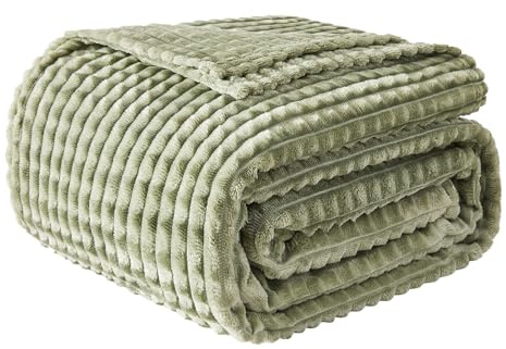 EMME Fleece Throw Blanket for Sofa, Soft, Fluffy, 3D Touch Experience, Warm Cozy Throw, Versatile Single Flannel Blanket for Bed, Couch, Sofa, Armchairs (Grey Green, 130x150cm)