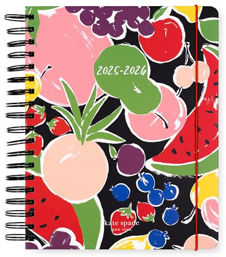 kate spade new york Daily Planner 2025-2026 Mega Agenda August 2025-December 2026, Hardcover Weekly and Monthly Spiral Planner with Stickers (Summer Fruit)