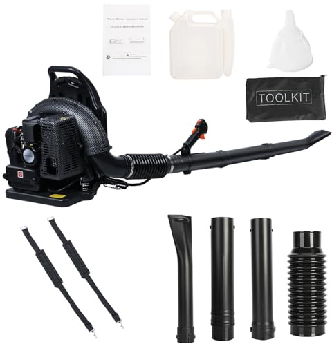 Zaino soffiatore a benzina 63 cc 2 tempi 3 PS/2,3 kW (665 CFM) con scarico posteriore e cinghie imbottite, ventilatore portatile per giardino, terrazza, rimozione della neve, soffiatore professionale