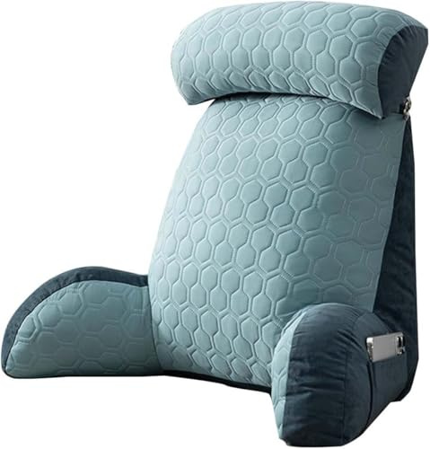 Coussin de lecture ergonomique pour lit, canapé, chaise, regarder la télévision, jouer à des jeux vidéo, coussin doux et câlin avec tour de cou amovible et poches de rangement (bleu ciel)