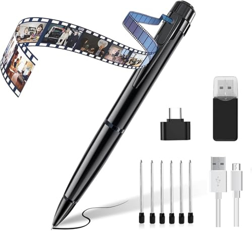 HYVO Telecamera Penna 1080P HD con Registrazione Audio e Video, Mini Videocamera Portatile con OTG e Rilevamento del Movimento, Perfetta per Riunioni, Lezioni e Uso in Ufficio