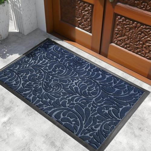 Yimobra Sturdy Door Mat, Heavy Duty Front Welcome Mats for Home Entrance Outdoor Indoor, Doormat for Outside Back Patio Floor Entry Porch Garage Office, Weather Resistant Easy Clean, 152 x 91 cm, Blue