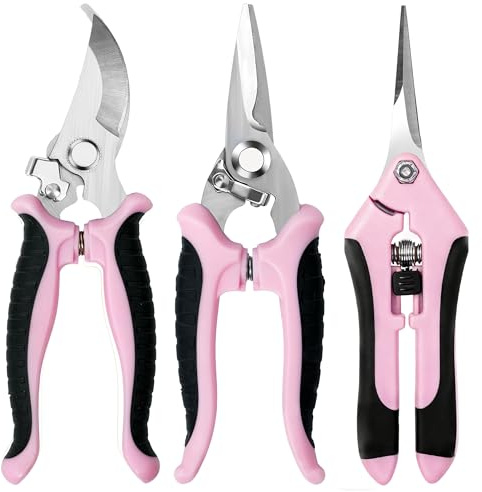 3 Pack Garden Pruning Shears Stainless Steel Clippers (Pink) | Gardening Scissors, Pruning Snips for Plants, Flowers, Fruits, Herbs