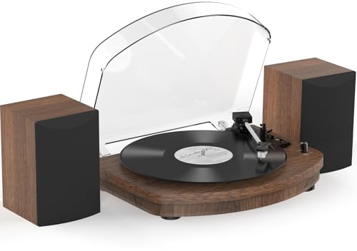 Vinyl Plattenspieler mit Zwei Stereolautsprechern, Riemenantrieb Kabelloser Wiedergabe 3 Geschwindigkeiten AT-3600L Tonabnehmer RCA-Ausgang Vintage Plattenspieler Holzmaserung