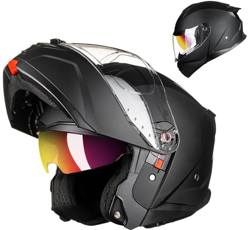ILM Casco Moto Modular Integral Hombre Mujer Homologado ECE22.06 Dot Full Face Flip Up para Motociclismo Carreras Urbanas Modelo B-711,Negro Mate,L