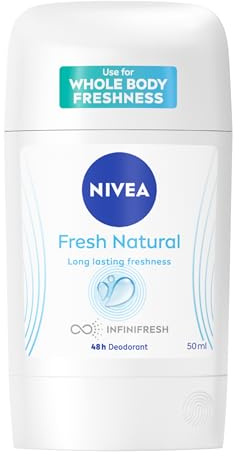 NIVEA Fresh Natural Deodorante Stick 50 ml, Deodorante donna per una protezione fino a 48h, Stick antitraspirante delicato per tutto il corpo senza alluminio per tutti i tipi di pelle, anche sensibile