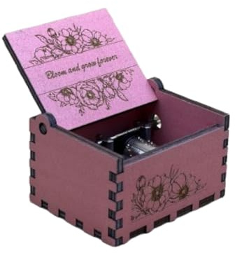 Edelweiss Wooden Vintage Music Box - Delicate Bouquet Pink Design with Floral Engravings, The Sound of Music Melody, Hand Crank Mechanism - Unique Gift Idea for Loved Ones