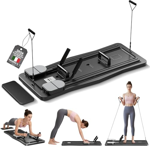 Pilates Reformer, Pilates Board Pieghevole,Macchina Pilates Portatile,Allenamento Completo del Corpo per Casa,Macchina per Esercizi Addominali Rimbalzo Automatico (Nero R)