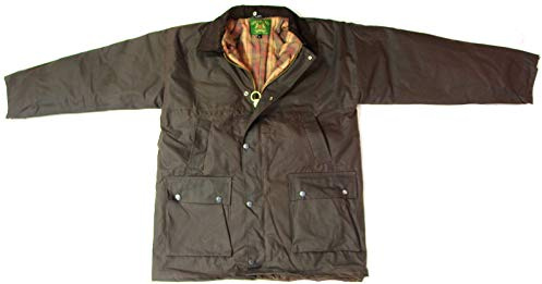 Vestiario da campagna, cappotto da uomo, trapuntato, imbottito in cotone e cerato, con cappuccio, per la campagna, pesca, caccia, lavori di campagna ed equitazione; fodera a quadretti Brown XX-Large