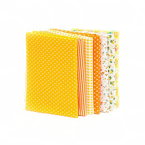 RayLineDo® 7pcs 50 * 50cm Different Pattern Patchwork Fabric Craft Printed Cotton Material Mixed Squares Bundle Quilting Scrapbooking Sewing Artcraft DIY Fabric Yellow Series