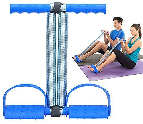 Covvy Corda elastica a doppia molla per esercizi di pedale del piede, addome, gamba, tagliapancia, attrezzatura da allenamento per fitness, yoga, blu