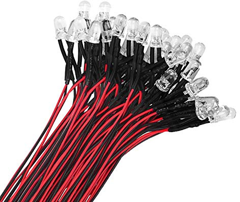 YIXISI 50 ST 5mm LED-dioder Ljus, Ultra Ljus 12V 20cm Förkopplad, Röd