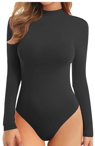 R&N FASHIONS Womens Turtle Neck Bodysuit Plain Long Sleeve Ladies Stretch Leotard Top Sizes 8-14 (Black, 8-10)