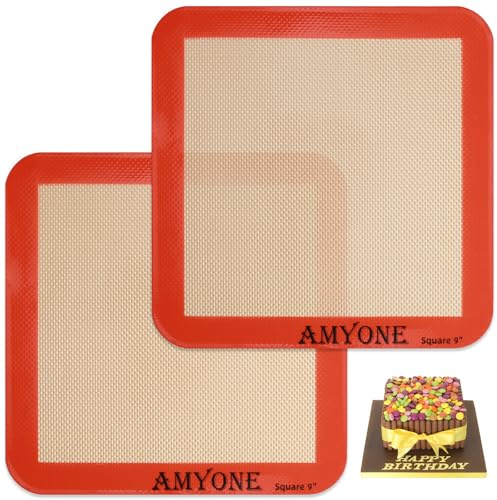 AMYONE Square Silicone Baking Mats for 9 Inch Baking Pan, Platinum, 2PCS