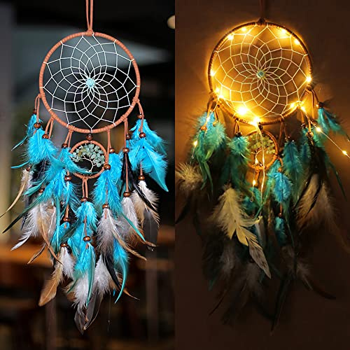 CHMMY LED Acchiappasogni,Fiore Fatto a Mano Piume Acchiappasogni Decorazione per la Casa per Ragazze Camera da Letto Decorazione da Appendere a Parete Ornamento Craft Regalo (Dreamcatcher-5)