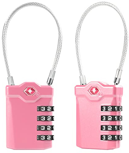 Diyife TSA bagagelås [2 stycken] [uppgraderad] 4-siffrig kombination säkerhetslås reselås, med 14 cm flexibel kabel för resväska bagage ryggsäck skola eller gym skåp, etc. (rosa), TAL9