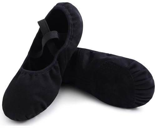 Uniuni Leinen Ballettschuhe Damen Ballettschläppchen Mädchen Geteilte Ledersohle Ballerina Schläppchen Tanzschuhe Kinder Ballett Schuhe Elastische Gymnastikschuhe Weiche Tanzschläppchen Schwarz 39