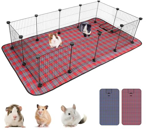 Midollarle Pet Playpen with Mat, Small Animal Cage with Mat, Guinea Pig Cages, Puppy Pen for Indoors with Colorful Mat, 12 Panels Interior Metal Wire Yard Fence