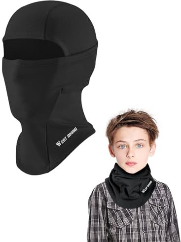 NIXRET Sturmhaube Kinder Winter, Sturmhaube Kinder unter Helm, Balaclava Winddicht Gesichtsmaske, Skimaske Sturmmaske für Jungen Mädchen im Winter zum Skifahren, Outdoor Sport, Radfahren (Schwarz)
