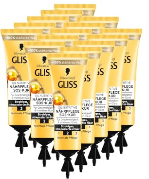 Gliss SOS-Intensiv-Kur Oil Nutritive (15x 15 ml), Haarkur für intensive Reparatur und gesund aussehenden Glanz, wirkt schon nach 1 Minute Einwirkzeit