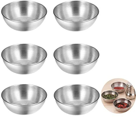 POBOWL GARLs 6-Piece Stainless Steel Sauce Cups & Seasoning Dishes - Silvery Sushi & Soy Dip Bowls