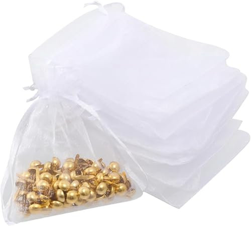 50 Stück Weiß Organzasäckchen, Geschenksäckchen mit Schnur, 8x10 cm Schmuckbeutel, Lavendelsäckchen, für Geburtstag, Weihnachten, Hochzeitsbevorzugung, Festivalparty