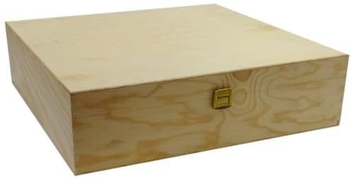 Generico Cassetta per vino per 4 bottiglie -scatola in legno compensato con coperchio, 4 scomparti interni, 33,9cm x 35,5 cm x 9,3 cm, con chiusura in metallo dorato, ideale anche per il fai da te