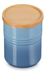 Le Creuset Pot de Conservation M en Céramique avec Couvercle en Bois, Céramique, 540 ml, 10 cm, Chambray, 60825544340099