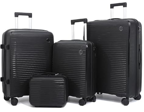 Suprills 4-Piece Luggage Set - Lightweight PP Shell Trolley Case with TSA Lock, Cabin Suitcase, 20 24 28 Suitcases, 14 Beauty Case, 360° Spinner Wheels