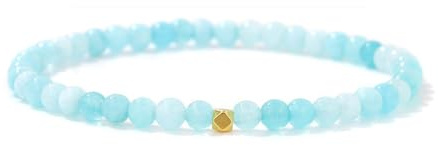 JENCVNL 4mm Natural Gemstone Bead Bracelet with 18K Gold Bead 4mm Round Beads Stretch Bracelets Handmade Gemstone Bracelet Beads Stretch Bracelets (Aquamarine)
