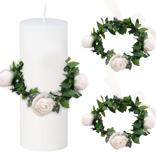 LUMOOM Lot de 2 bougies anti-gouttes pour communion - Protection anti-gouttes - 4 à 6 cm - Avec système anti-gouttes - Pour communion, fête, baptême, mariage - Rose