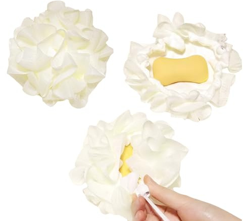 Shower Puff Loofah Sponge, Double Sided Bath Scrunchies Shower Sponges for Men and Women, Soft Body Scrubber Bath Loofah, Pack of 2