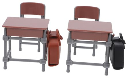 TOYANDONA Set Mobilier Maison de Poupée Bureau Miniature, Chaise et Mini Paquet à Dos Jouet en Plastique pour Décors et Activités Éducatives