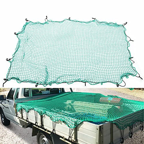 Rete da carico resistente con 15 moschettoni a clip, si estende per un trasporto sicuro sul letto del camion, sul tettuccio, sul rimorchio e sulla barca