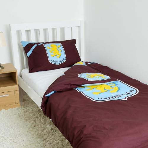 The Gift Scholars Officially Licensed Aston Villa FC Single Bedding Set – Reversible and Includes Pillowcase – Perfect for Kids – For Villans