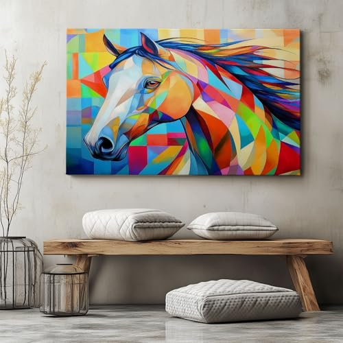 Pintura sobre lienzo de caballo animal geométrico abstracto, cuadro decorativo moderno impreso sobre lienzo estilo cubista, póster sin marco, 160 x 80 cm (largo x ancho x ancho), póster mural para