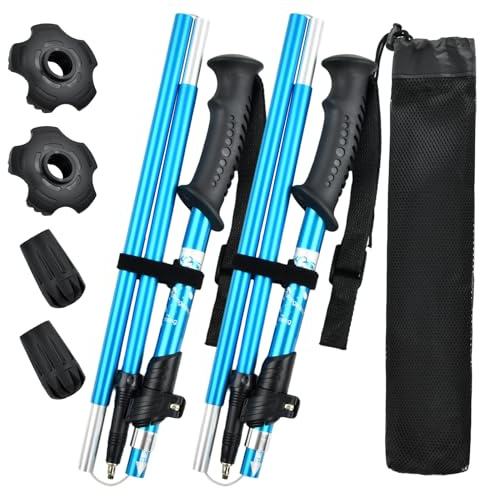 2Pcs Bastones Senderismo, Bastones Trekking Telescópicos Plegables, 110-130cm Bastones Marcha Nordica Walking Aluminio 6013 Ligeros, Poles Montaña Alpinismo para Caminar Hombres y Mujere