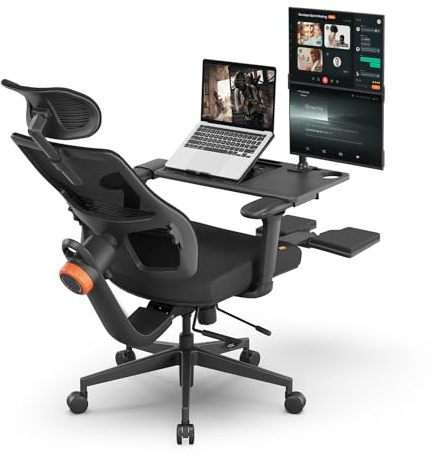 Newtral Ergonomic Office Chair with Detachable Laptop Tray - Home Desk Chair with Dynamic Back Support, Foldable Footrest, 2D Headrest, 4D Armrest, Includes Mouse Zone, Cup Holder, MagicH-BP