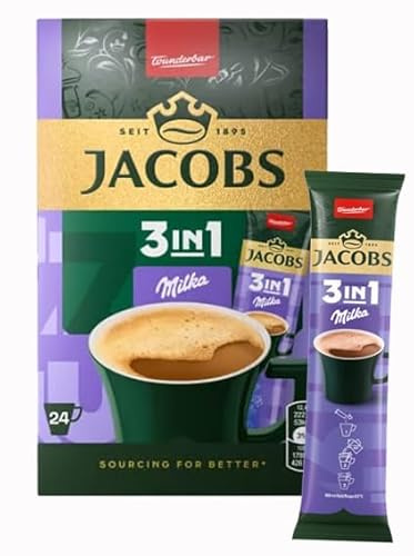 Jacobs 3 in 1 con Milka, Bevanda Istantanea al Caffè e Cioccolato, 24 Bustine Monodose – Edizione Wunderbar