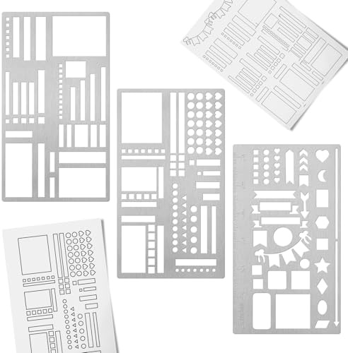 CYUXING 3 Modelli Di Planner In Metallo, Stencil Per Planner, Checklist Multi-Dimensione, Righelli Per Diario, Stencil In Metallo Antiruggine Per Monitoraggio