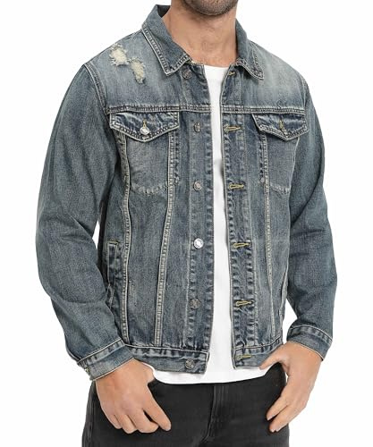 CoXuantion Veste en Jean pour Hommes Vintage Cowboy Jacket Manche Longue Trucker Blouson Classique Veste de Moto Casual Homme Denim Slim Fit Outwear S,Bleu